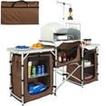 thumbnail image 1 of VEVOR Camping Kitchen Table, Folding Outdoor Cooking Table with Storage Carrying Bag, Aluminum Cook Station 3 Cupboard & Detachable Windscreen, Quick Set-up for Picnics, BBQ, RV Traveling, Brown, 1 of 10
