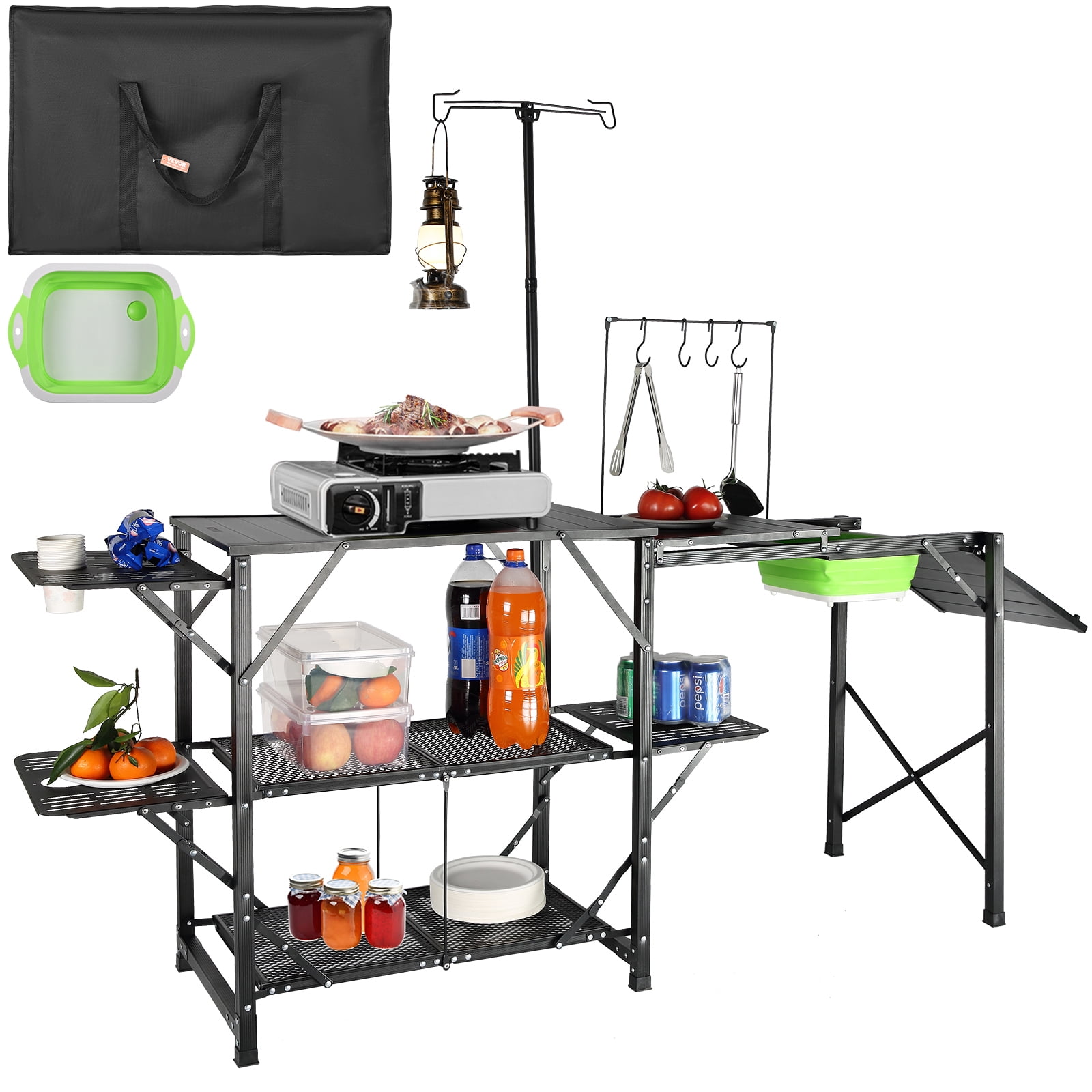 Simple Cook Table VEVOR Camping Kitchen Table, Folding Portable Cook Station with 3 Side ...