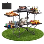 VEVOR Camping Kitchen Table, Slim-Fold Cook Station, Portable Folding Table, with 4 Side Tables, Heat Resistant Tabletop, and Carrying Bag, Ideal for Outdoor Picnics, BBQs, Camping, RV Traveling