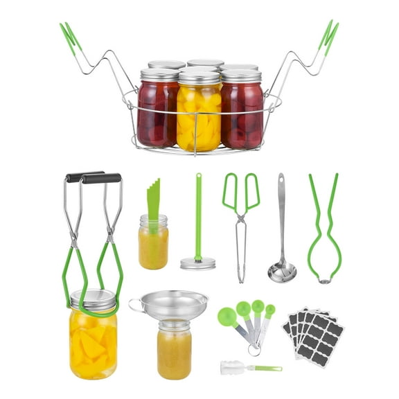 VEVOR Canning Supplies Starter Kit, 9 Pieces Stainless Steel Water Bath Canning Kit for Beginners, Canning Tools Set: Rack, Ladle, Measuring Spoon, Funnel, Tongs, Jar Lifter, Jar Wrench