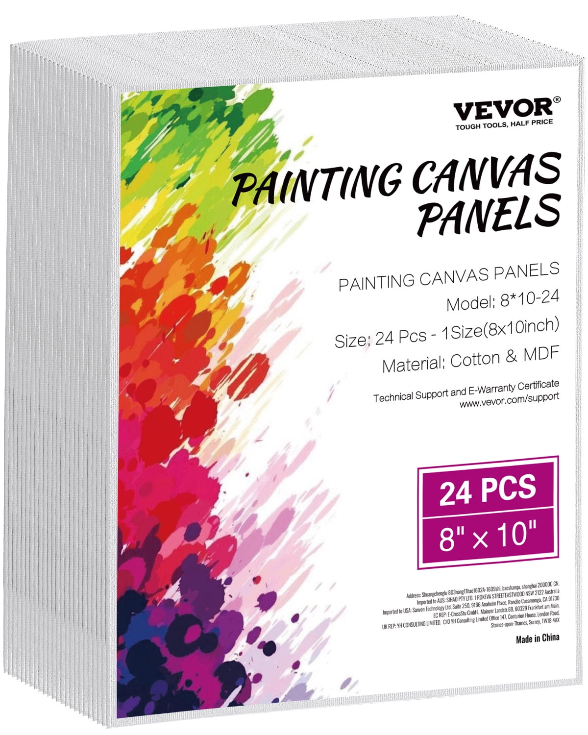 VEVOR Canvas Boards for Painting, 8 x 10 Inch White Canvases for Painting, 24 Pack Painting Canvas Panels for Sketching, Acrylic and Oil Painting, Watercolor, Paint Canvas for Kids and Professionals