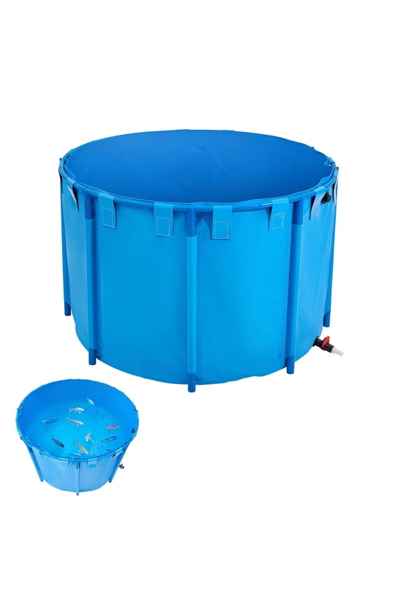Canvas Fish Pond, 448.8 Gal Capacity Above Ground Fish Pond, Foldable PVC Koi Tank, Round Goldfish Tank with Stable Frame and Drain Valve, for Aquaculture, Koi Breeding, and Irrigation (Blue)
