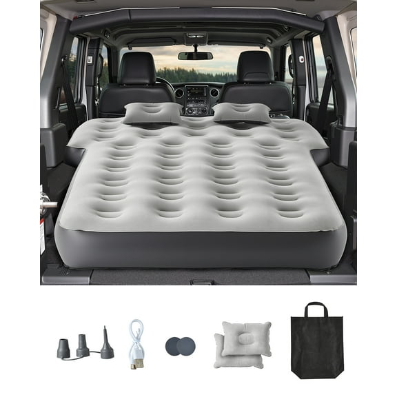 VEVOR Car Air Mattress, Fits Toyota 4runner, Jeep Wrangler, Inflatable Car Camping Mattress, Flocking Thickened Blow Up Travel Beds, Durable Portable Sleeping Pad with Built in Pump, 2 Pillows, Gray