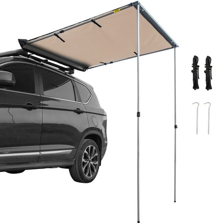 VEVOR Car Awning, 8.2'x8.2' Vehicle Awning, Pull-Out Retractable Awning Rooftop, Waterproof UV50+ Car Side Awning, Telescoping Poles Trailer Tent Shade w/Carry Bag for SUV Outdoor Camping Travel Khaki