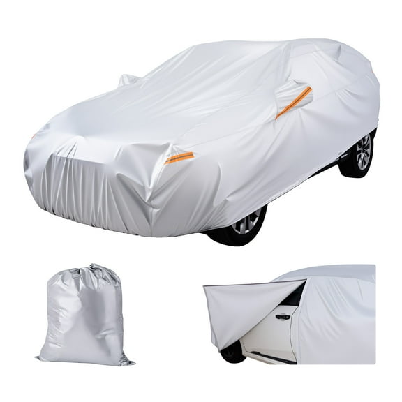 VEVOR Car Cover, Car Cover Waterproof for Toyota RAV4 Compact SUV, Custom-fit All Weather Sun Rain Wind Frost Dust Snow Protection Full Exterior Covers with Door Zipper and Cotton Lining, Silver