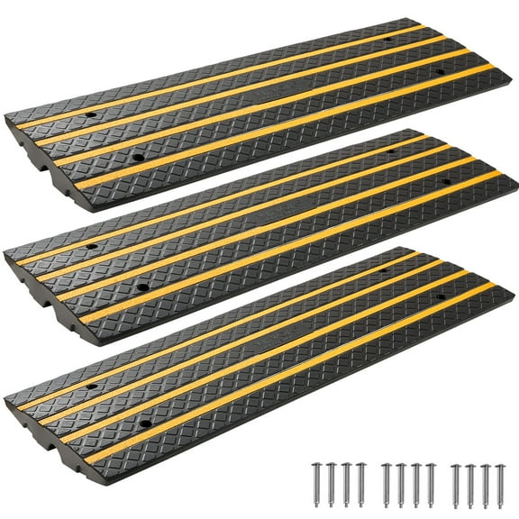 VEVOR Car Driveway Rubber Curb Ramp, 33069 lbs Load Capacity, 2.6 inch Rise Curbside Bridge Ramp with Yellow Reflective Strips, Suitable for Loading Dock, Warehouse, Garage, Sidewalk (3 Pack)