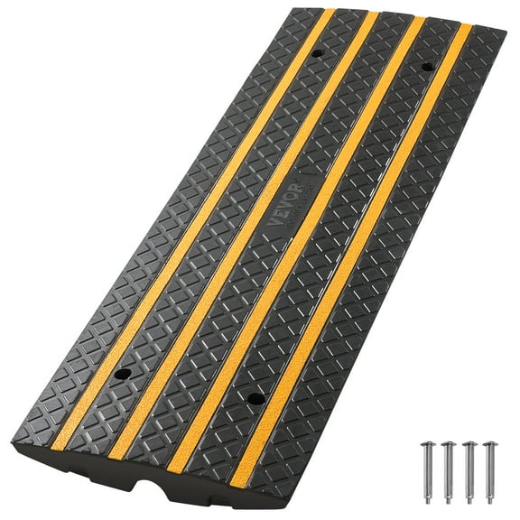 VEVOR Car Driveway Rubber Curb Ramp, 33069 lbs Load Capacity, 2.6 inch Rise Curbside Bridge Ramp with Yellow Reflective Strips, Suitable for Loading Dock, Warehouse, Garage, Sidewalk (1 Pack)