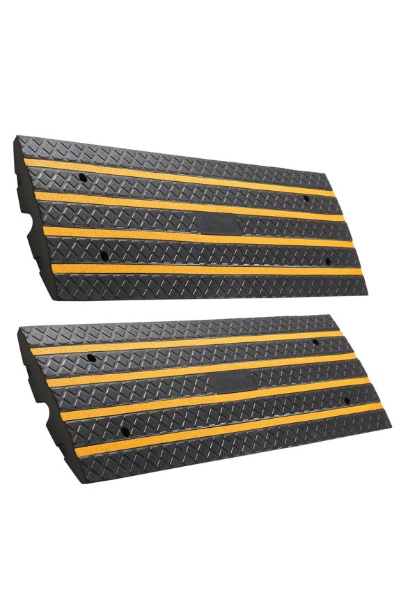 VEVOR Car Driveway Rubber Curb Ramp, 33069 lbs Load Capacity, 2.6 inch Rise Curbside Bridge Ramp with Yellow Reflective Strips, Suitable for Loading Dock, Warehouse, Garage, Sidewalk (2 Pack)