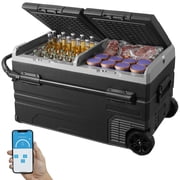 VEVOR Car Refrigerator, 12 Volt Car Refrigerator Fridge, 115 L Dual Zone Portable Freezer with Wheels and Handle,4 -68 , 12/24V DC and 100-240V AC Compressor