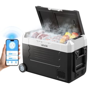 VEVOR Car Refrigerator, DC 12/24V AC100-240V Compressor Electric Cooler, -4°F to 68°F Truck Refrigerator with APP Control, Wheels & Dual Zone, 37 QT Cars Cooler for RVs, Boats, Camping, Fishing