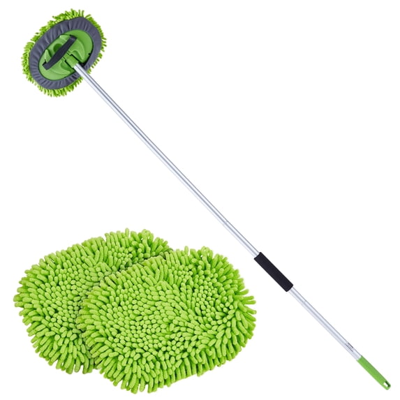 VEVOR Car Wash Brush, 62-Inch Extendable Car Washing Brush with Long Handle, Soft Chenille Fiber Car Wash Mop Mitt,180° Rotatable Car Cleaning Brush with 1 Replacement Mop for Car, RV, Window, Floor