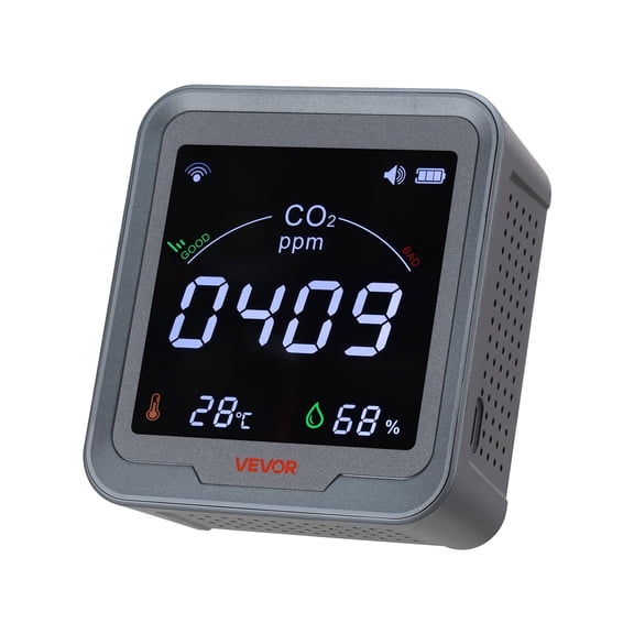 VEVOR Carbon Dioxide Monitor, CO2 Controller with Temperature and Humidity Display, NDIR Sensor, CO2 Sensor for Outdoors, Home, Office, Car, Wall-Mounted Use
