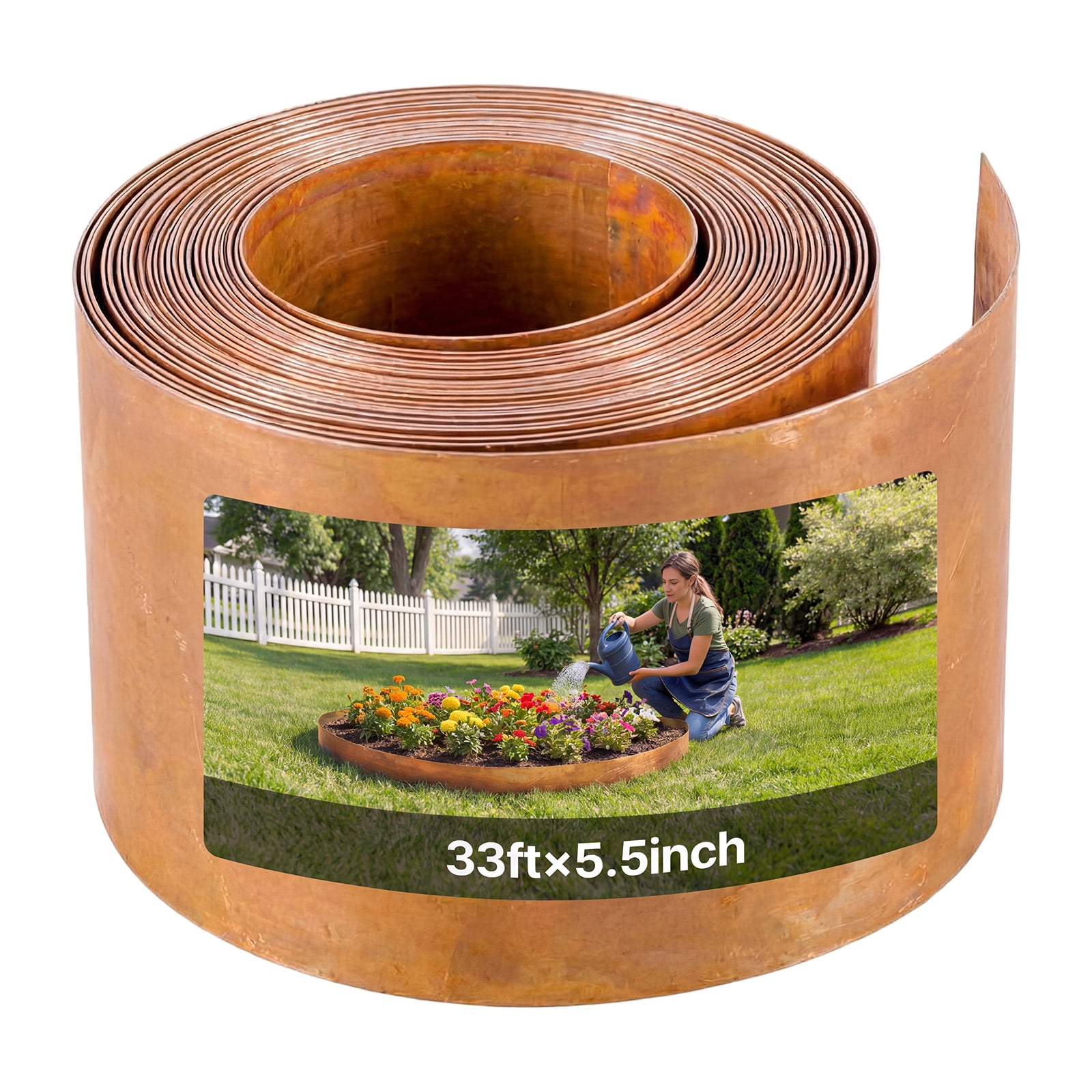 VEVOR Carbon Steel Landscape Edging, 33 ft x 5.5 in Steel Edging for Landscaping with Gloves, Easy-to-Install Bendable Metal Strips, Metal Garden Edge Border for Flower Bed, Yard Pathway, Rust