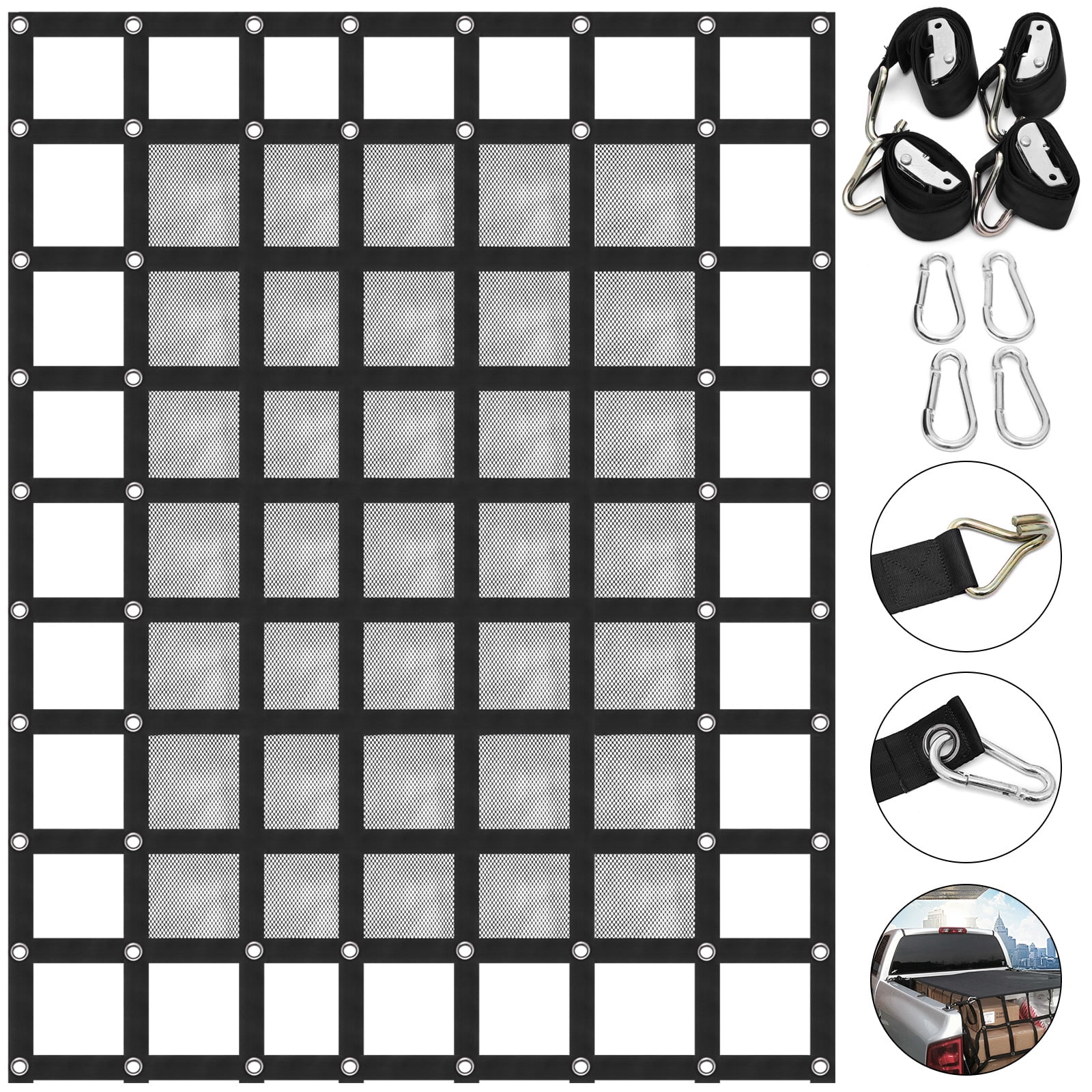VEVOR Cargo Net with Mesh, 8' x 6.7' Cargo Net for Pickup Truck Bed, Heavy Duty Cargo Nets with Cam Buckles & S-Hooks & Cross Strap, Truck Bed Cargo Net for Trailer SUV Jeeps(96" x 80")