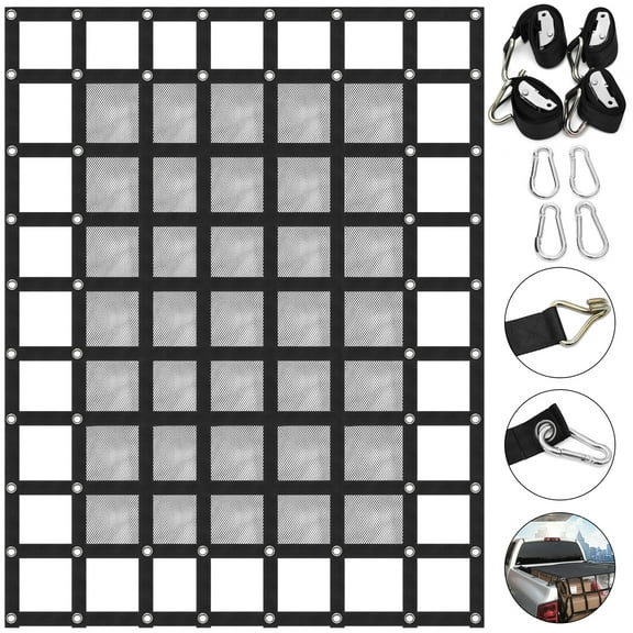 VEVOR Cargo Net with Mesh, 8' x 6.7' Cargo Net for Pickup Truck Bed, Heavy Duty Cargo Nets with Cam Buckles & S-Hooks & Cross Strap, Truck Bed Cargo Net for Trailer SUV Jeeps(96" x 80")