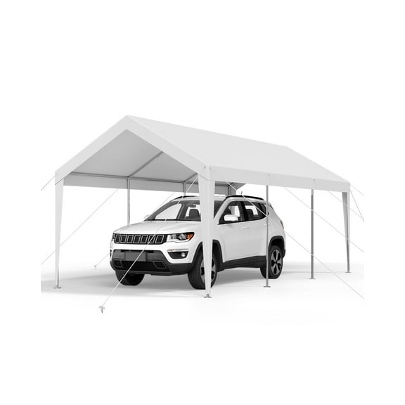 VEVOR Carport, 10 x 20 FT Outdoor Car Canopy, Potable Carport, Heavy Duty Galvanized Car Shelter, UV-Resistant & Water-Resistant, All-Season Protection, Storage Shed for Boat Motorcycle White