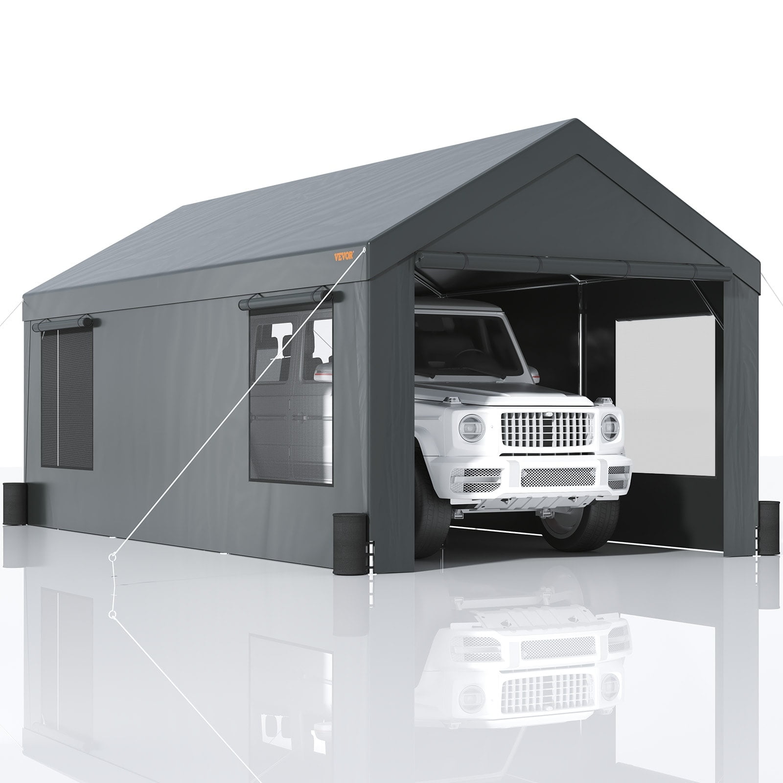 Dark Gray 12' x 20' Portable Carport with Windows