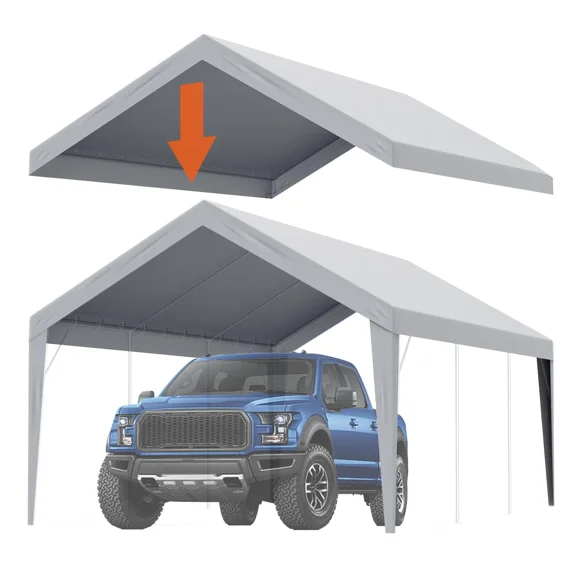 VEVOR Carport Replacement Canopy Cover 12 x 20 ft, Garage Top Tent Shelter Tarp Heavy-Duty Waterproof & UV Protected, Easy Installation with Ball Bung