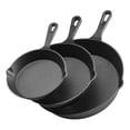 thumbnail image 1 of VEVOR Cast Iron Skillet, 3-Piece Frying Pan Set (6, 8, 10 in), Heavy-Duty Skillets with Heat-Resistant Handle, Pre-Seasoned Chef's Pan, Kitchen Cookware, for Oven, Gas, Electrical, Induction, Black, 1 of 9