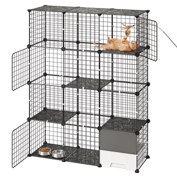 VEVOR Cat Cage 4-Tier 40.98"x13.98"x55" DIY Cat Playpen with Litter Box, Indoor Enclosure Detachable Metal Wire Kennel Crate, Large Exercise Place for 1-2 Cats, Kittens,Ferrets & Small Animals, Black
