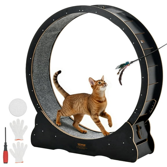 VEVOR Cat Exercise Wheel, 48 in Wooden Cat Running Wheel for Indoor Cats up to 28 lbs, Cats Treadmill with Carpeted Runway & Locking Mechanism, Quiet Kitten Sport Toys for Pets Fitness & Health