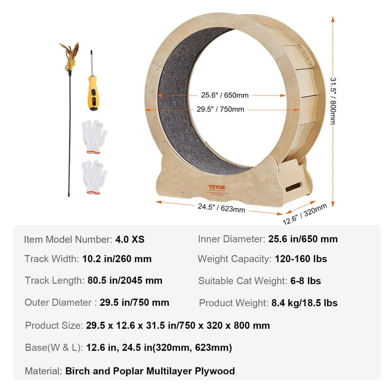 VEVOR Cat Exercise Wheel Natural Wood Silent Running Toy Treadmill Roller Wheel with Detachable Carpet for Most Cats Pet Fitness Walmart