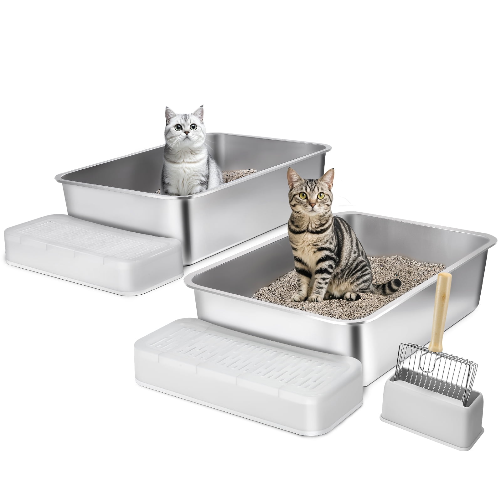 VEVOR Cat Litter Box, 6 inches Deep, XL Extra Large Stainless Steel Cat ...