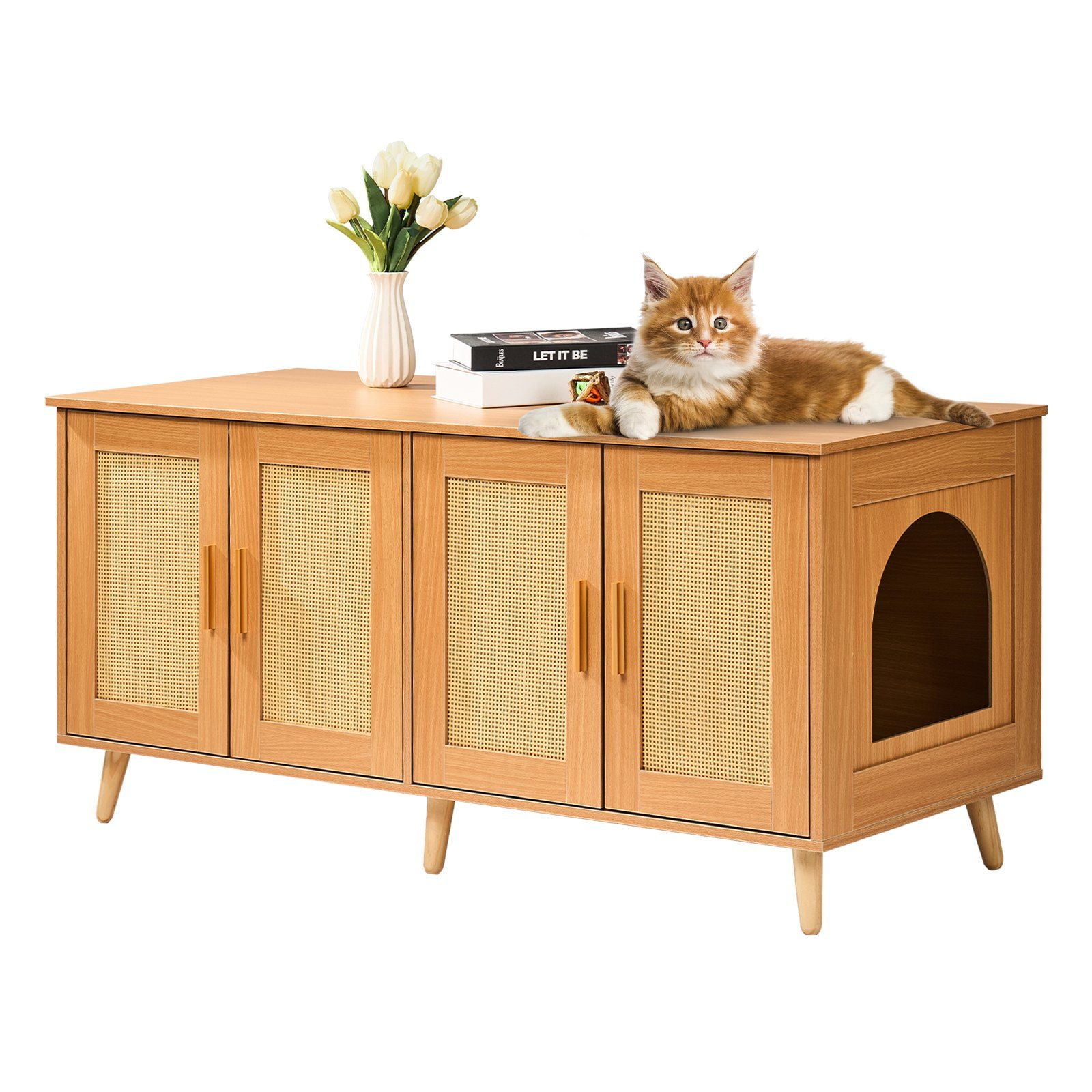 VEVOR Cat Litter Box Enclosure for 2 Cats, Litter Box Furniture Hidden ...