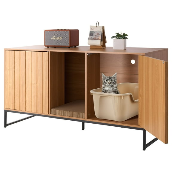 VEVOR Cat Litter Box Enclosure Furniture, 47.2 in Hidden Litter Box Cabinet with Scratch Pad & Storage, Waterproof Cat Washroom End Table Cat House, Fit Most of Litterbox, for Bedroom Living Room