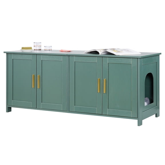 VEVOR Cat Litter Box Enclosure for Multi Cats, 47.2 in Hidden Litter Box Cabinet with 4 Doors & 2 Entries, Indoor Cat Washroom, Wooden Kitty House Furniture Side Table, Fit Most Litterboxes, Green