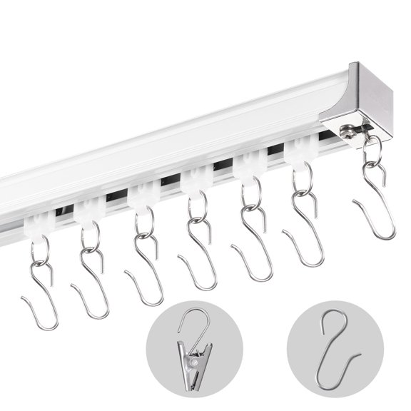 VEVOR Ceiling Curtain Track Set, 17.7 FT/5.4 Meter, Sliding Ceiling Track System for Curtains, Room Divider Curtain Track Ceiling/Wall Mountedfor Living Room Bedroom with Hooks and Hardware, White