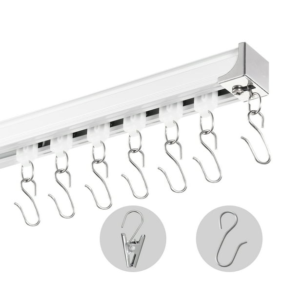 VEVOR Ceiling Curtain Track Set, 5.9 FT/1.8 Meter,Sliding Ceiling Track System for Curtains,Room Divider Curtain Track Ceiling/Wall Mountedfor Living Room Bedroom with Hooks and Hardware,White