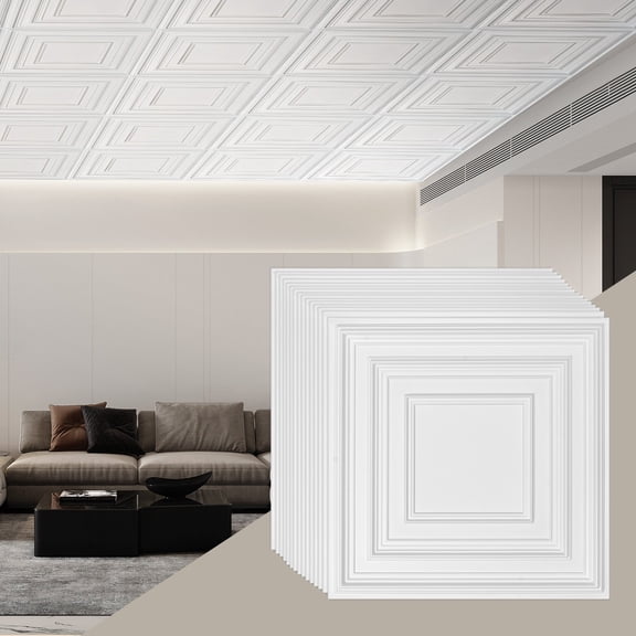 VEVOR Ceiling Tiles, 12-Pack 24 x 24 in, Drop Ceiling Tiles Premium PVC Sheet, Easy Installation/ Cutting Plastic Glue-up Ceiling Tile, Ceiling Covering for Home/Office Decoration, White Peg Pattern