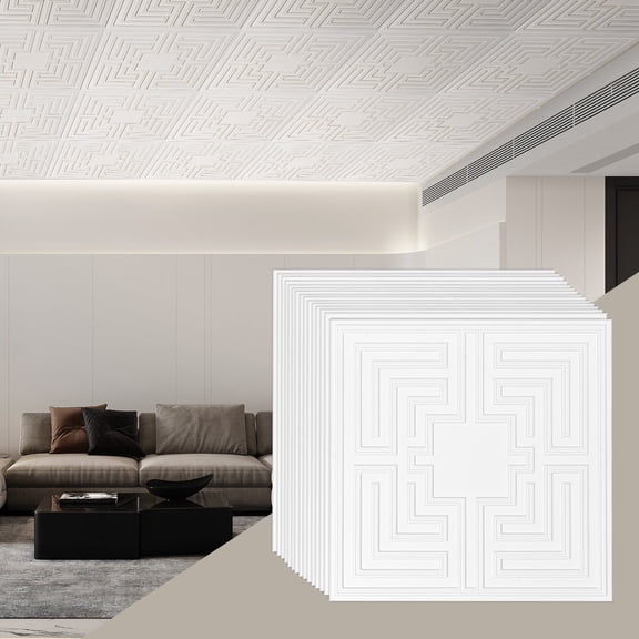 VEVOR Ceiling Tiles, 12-Pack 24 x 24 in, Drop Ceiling Tiles Premium PVC Sheet, Easy Installation/ Cutting Plastic Glue-up Ceiling Tile, Ceiling Covering for Home/Office Decoration, White Echo Pattern