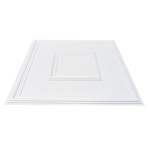 PVC Ceiling Tiles 12Pack 24x24In, White Geometric Glue-up, for Home Office