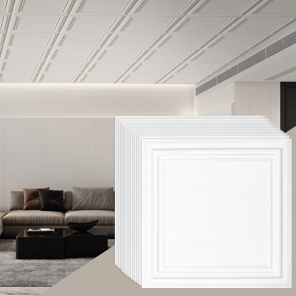 VEVOR Ceiling Tiles, 16-Pack 20 x 20 in, Drop Ceiling Tiles Premium Polystyrene Sheet, Easy Installation/ Cutting Plastic Glue-up Ceiling Tile, Basement Ceiling Covering for Home/Office Decoration