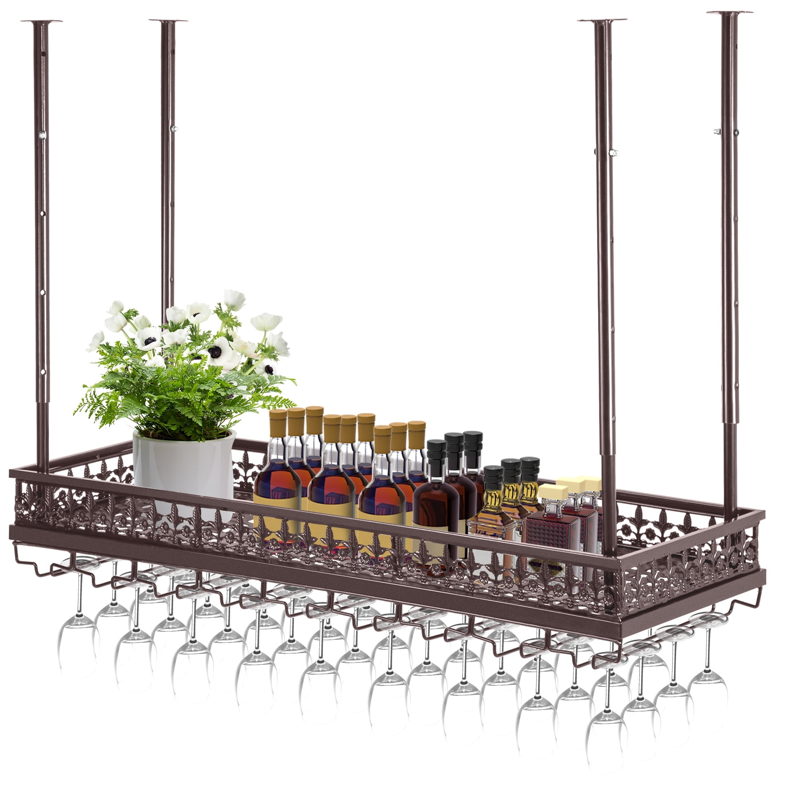 Miumaeov Wall-Mounted Wine Rack With 4 Shelves Set Stemware Glass