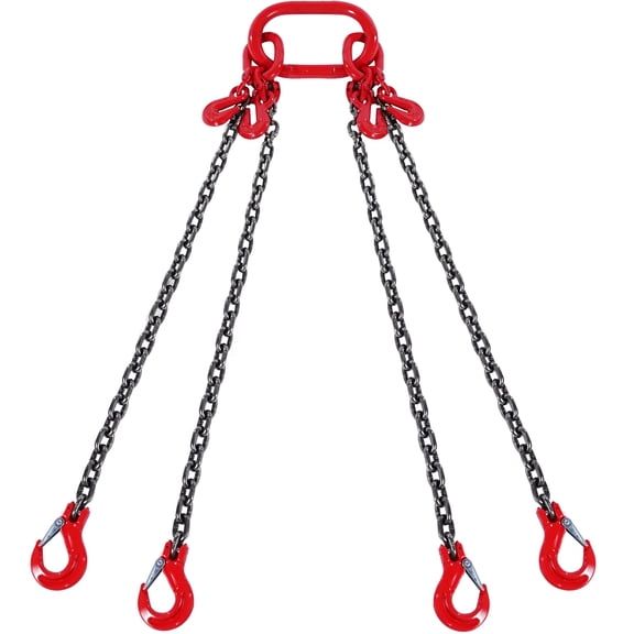 VEVOR Chain Sling, 1/4 inch x 5 ft Lifting Chains with Hooks, G80 Engine Chain Hoist Lifts, 6600 lbs/3 Ton Lifting Sling Chains for Engine Hoist, Engine Lift Chain with 4 Leg Grab Hooks and Adjusters