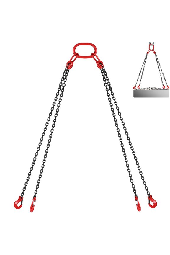 VEVOR Chain Sling, 5/16 inch x 10 ft Lifting Chains with Hooks, G80 Engine Chain Hoist Lifts, 11000 lbs/5 Ton Capacity Lifting Sling Chains for Engine Hoist, Engine Lift Chain with 4 Leg Gra
