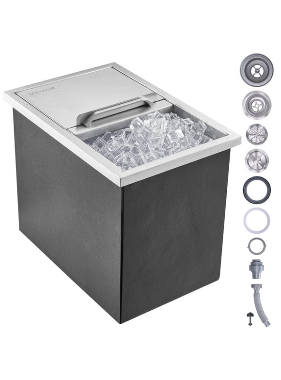 VEVOR Chest 18L x 12W x 14.5 inch Stainless Steel Cooler with Sliding Cover Drop in Ice Bin Included Pipe and Drain Plug for Cold Wine Beer, 18 x 12 x 14.5 inch, Silver