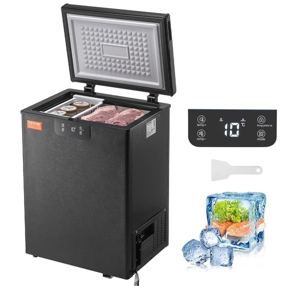VEVOR Chest Freezer, 2.22 Cu.ft / 63 L Compact Deep Freezer, Free Standing Top Open Door Chest Freezers with 2 Removable Baskets & Adjustable Thermostat, Energy Saving & Low Noise, Black