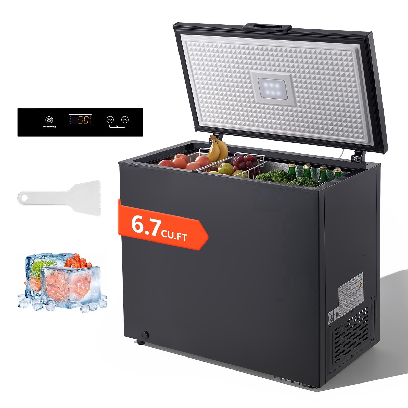 VEVOR Chest Freezer, 6.7 Cu.ft Compact Deep Freezer, Free Standing Top Open Door Chest Freezers with 2 Removable Baskets & Adjustable Thermostat - Energy Saving, Low Noise & Garage Ready, Black
