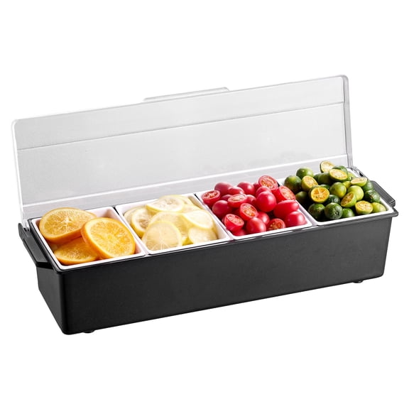 VEVOR Chilled Condiment Server, 4 Compartment Ice Cooled Condiment Serving Container, Chilled Garnish Tray Bar Caddy with Lid, for Bartending & Serving Taco, Salad, Fruit, Home & Restaurant Supplies