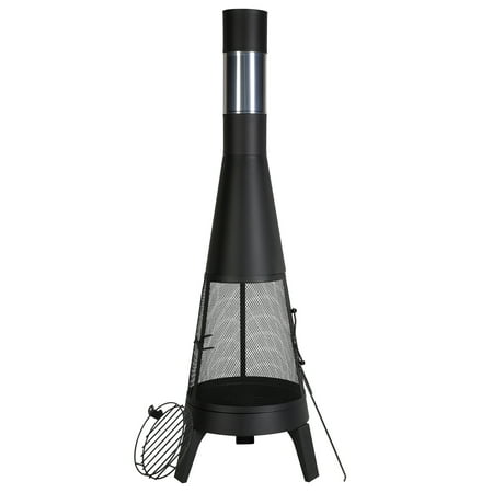 VEVOR Chiminea, 20 Inch Outdoor Wood Burning Firepit, Conical Fireplace for BBQ & Warming, Outside Wooden Fire Pit with Grill Mesh, Chimney Coat & Rustproof Chiminea Lid, for Patio, Garden, Backyard