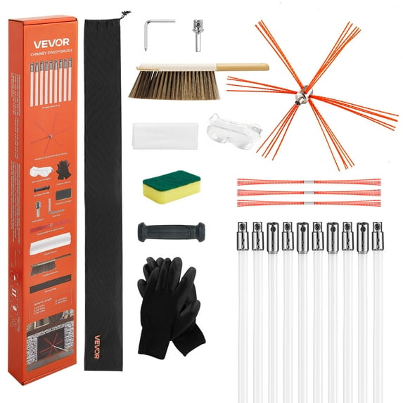 Chimney Sweep Kit, 39 Ft Maximum Extendable Length Chimney Brush, Chimney Cleaner Sweeper With Dual Brush Heads & Bristle Replacements Fireplace Cleaning Tool For Square Rectangle Chimneys P 010637611408