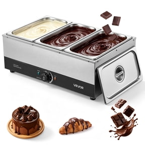 VEVOR Chocolate Melting Machine, 3 Tanks 27 Lbs Choc Commercial Melter, 1200W High Power, Water Bath Heating System, Stainless Steel Body, 86℉- 185℉ Temp Range, Chocolate Warmer for Cheese Milk