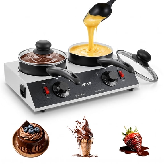 VEVOR Chocolate Melting Pot - 2 x 1 QT Pots, 86 - 185 Choc Warm Machine, 80W Even Cheese Melter, 2 Knobs Temp Control, 2 Ceramic Coated Pots, Electric Warmer for Mulled Milk Candy,Commercial & Home