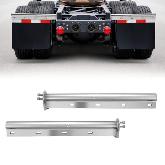VEVOR Chrome Straight Spring Loaded Mud Flap Hangers, 1-1/8" Bolt Spacing Mudflap Hangers for Semi Trucks, 1 Pair Heavy Duty Semi Truck Mud Flap Hanger Set with Reflective Strips, Silver