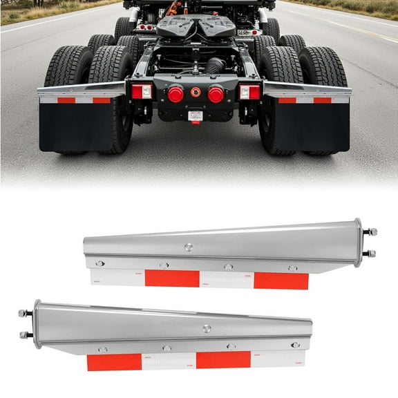 VEVOR Chrome Straight Spring Loaded Mud Flap Hangers, 2-1/2" Bolt Spacing Mudflap Hangers for Semi Trucks, 1 Pair Heavy Duty Semi Truck Mud Flap Hanger Set with Aluminum Reflective Plates, Silver