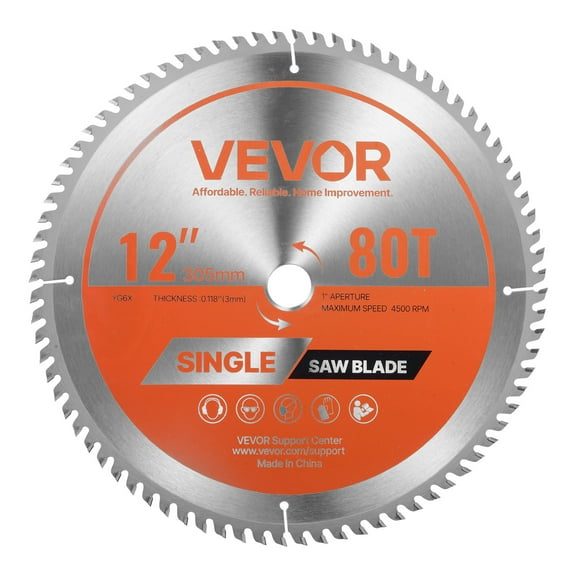 VEVOR Circular Saw Blade, 12 inch Diameter, 80 Sharp Alloy Teeth, 1 inch Arbor, Fine Finish, Wood Cutting Blade for Circular Saw, with Noise-Reducing Heat Vents, for Cutting Plywood, OSB, Hardwood
